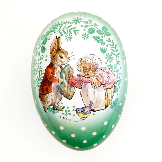 6" Benjamin Bunny Green Polka Dot Peter Rabbit Papier Mache Easter Egg Container ~ Germany